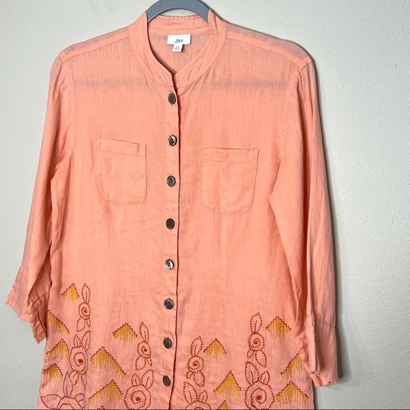 J Jill Top Aztec Print Linen Button Down Shirt Size XS - Picture 4 of 10